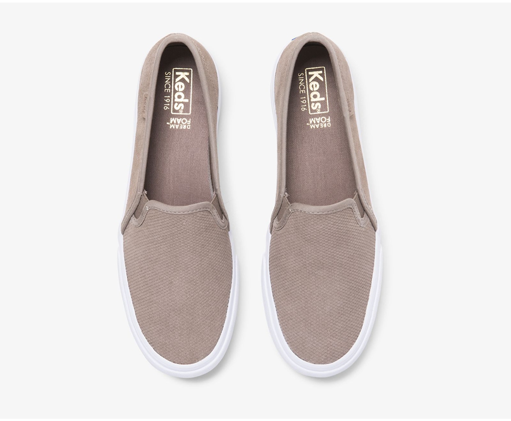 Keds Womens Slip Ons Grey - Double Decker Suede - 678ITPQCV